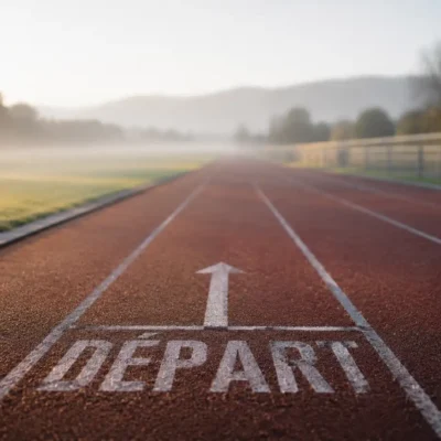 Objectifs motivants puis épuisants illustrés par une piste de course qui s’efface progressivement