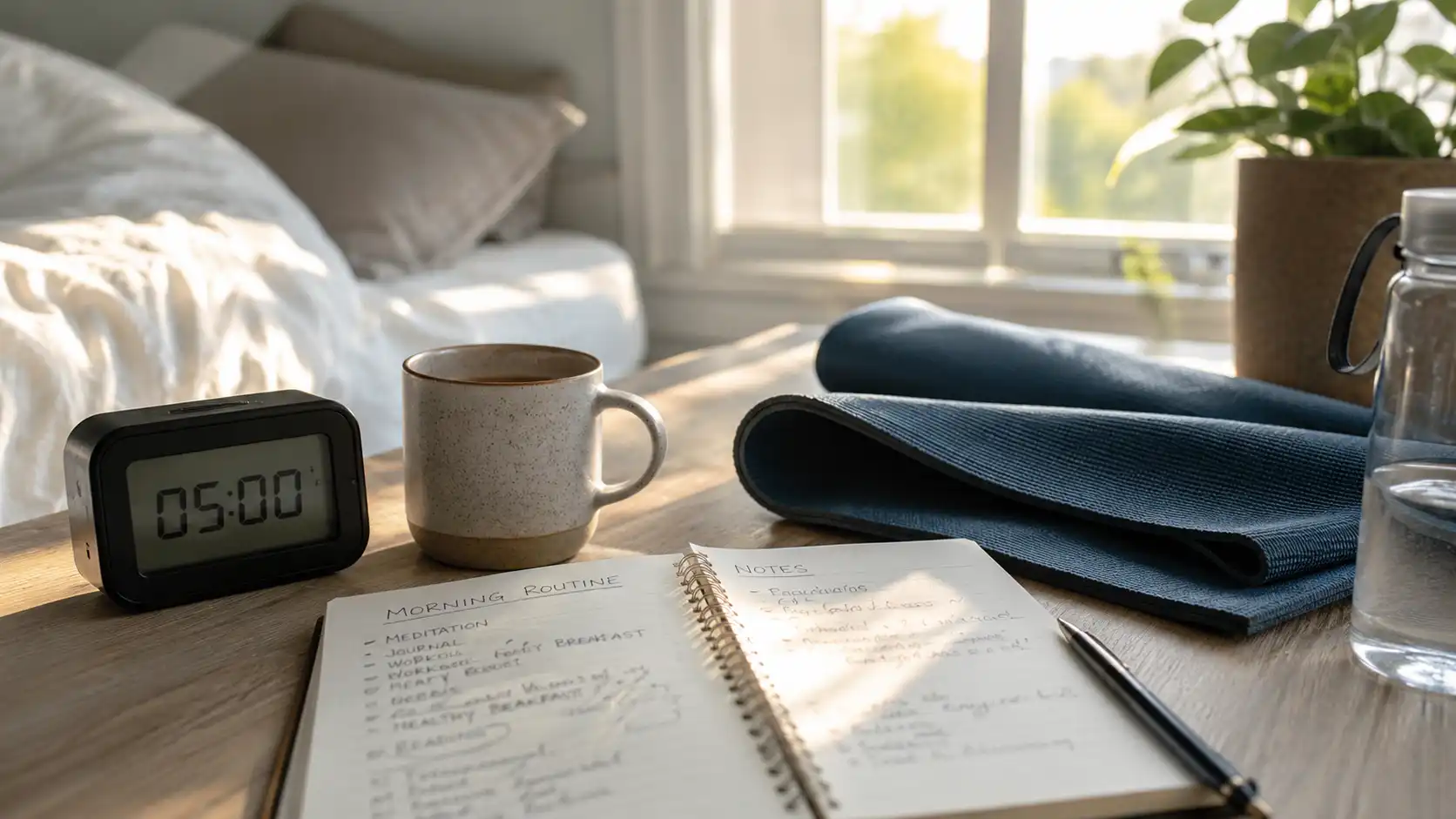 Illustration réaliste des morning routines des réseaux sociaux et de leur décalage avec la vraie vie