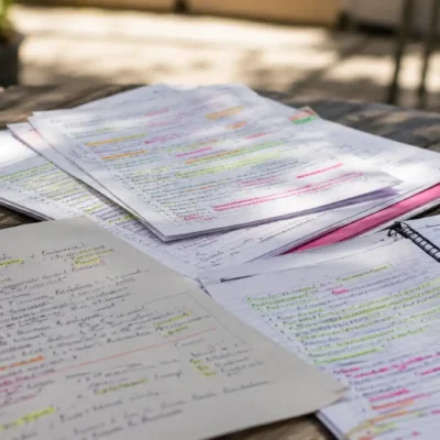 Notes de cours relues plusieurs fois illustrant l’inefficacité de la relecture passive pour mémoriser