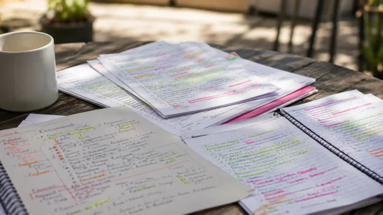 Notes de cours relues plusieurs fois illustrant l’inefficacité de la relecture passive pour mémoriser
