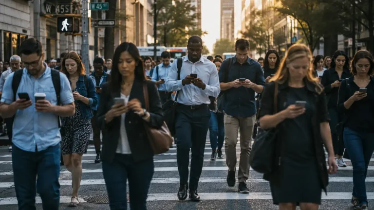 Illustration réaliste de l’impact des réseaux sociaux sur l’attention et la concentration humaine