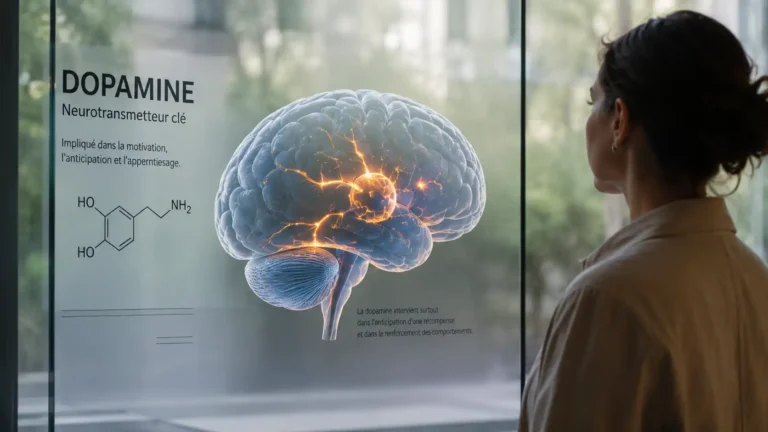 Illustration réaliste du rôle de la dopamine dans le cerveau humain et la motivation