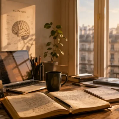 Espace de travail calme illustrant pourquoi certaines personnes pensent mieux la nuit et l’impact du silence sur la concentration mentale.